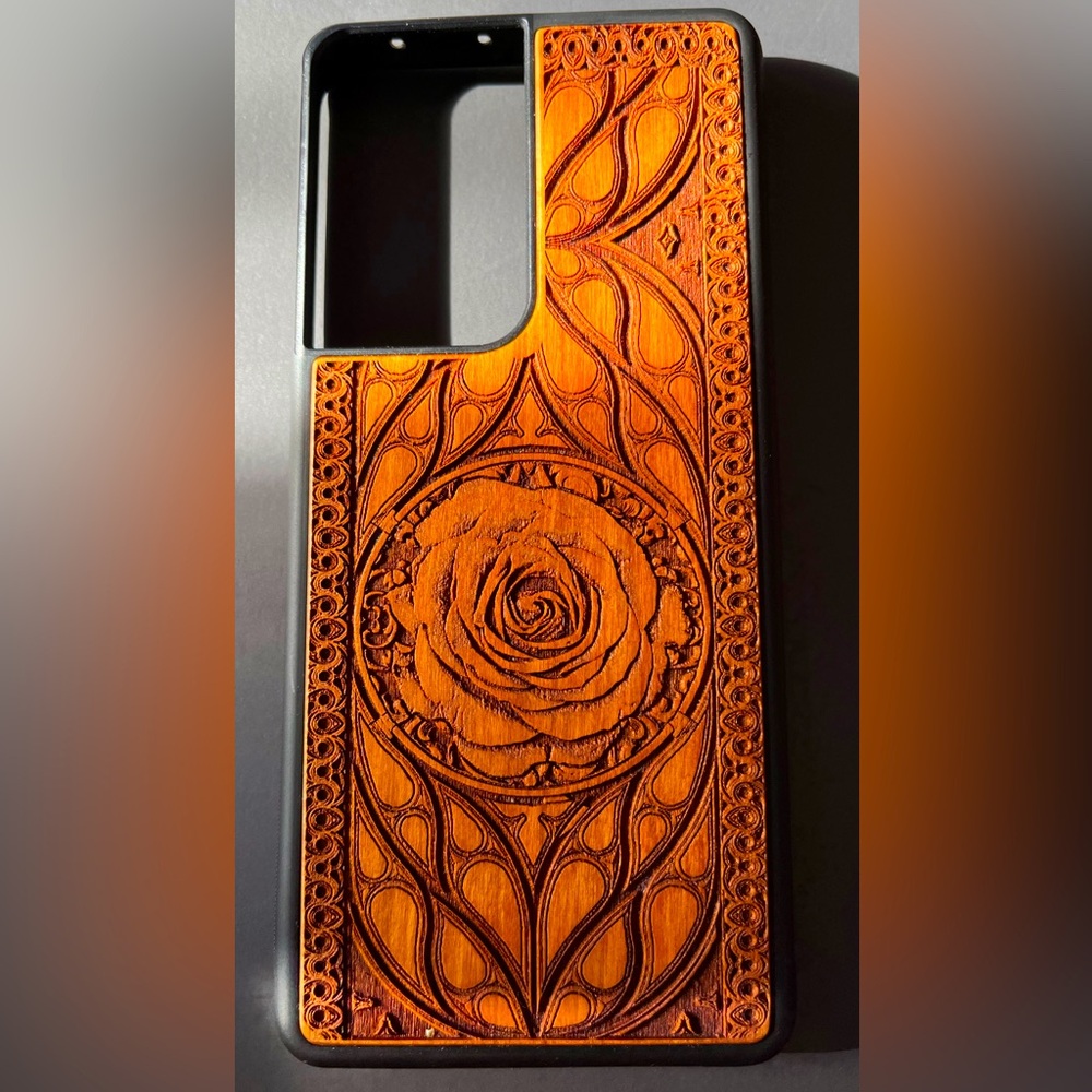 Samsung Galaxy S21Ultra Laser Engraved Wood Rose Cell Phone Case